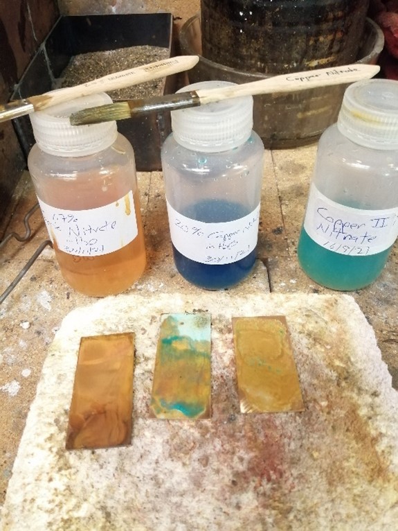 Patination tests using hot and cold chemicals